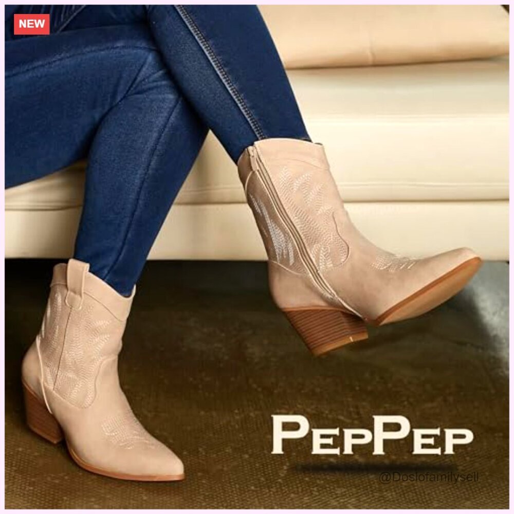 Women's Vegan Leather Ankle Boots, Western Cowgirl Style, Low Heel - Picture 7 of 7